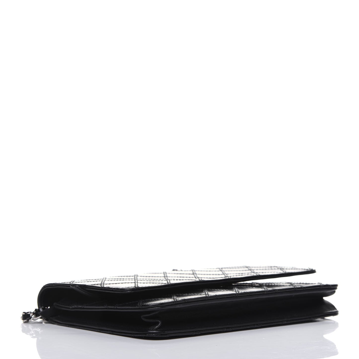 Lambskin Diamond Stitched Wallet On Chain WOC Black