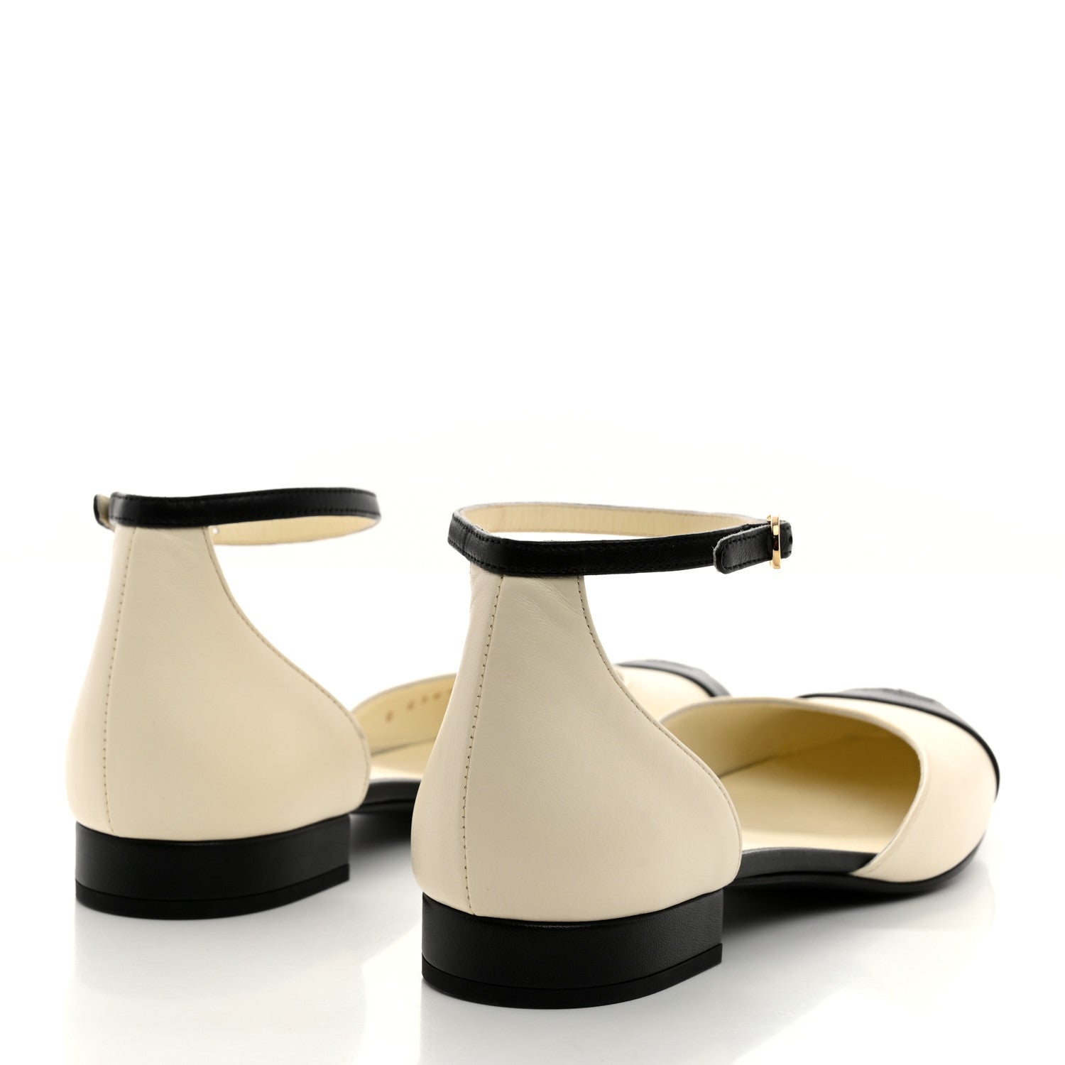 Chanel Lambskin Cap Toe CC Ankle Strap Flats 38.5 Ivory Black 4 of 8