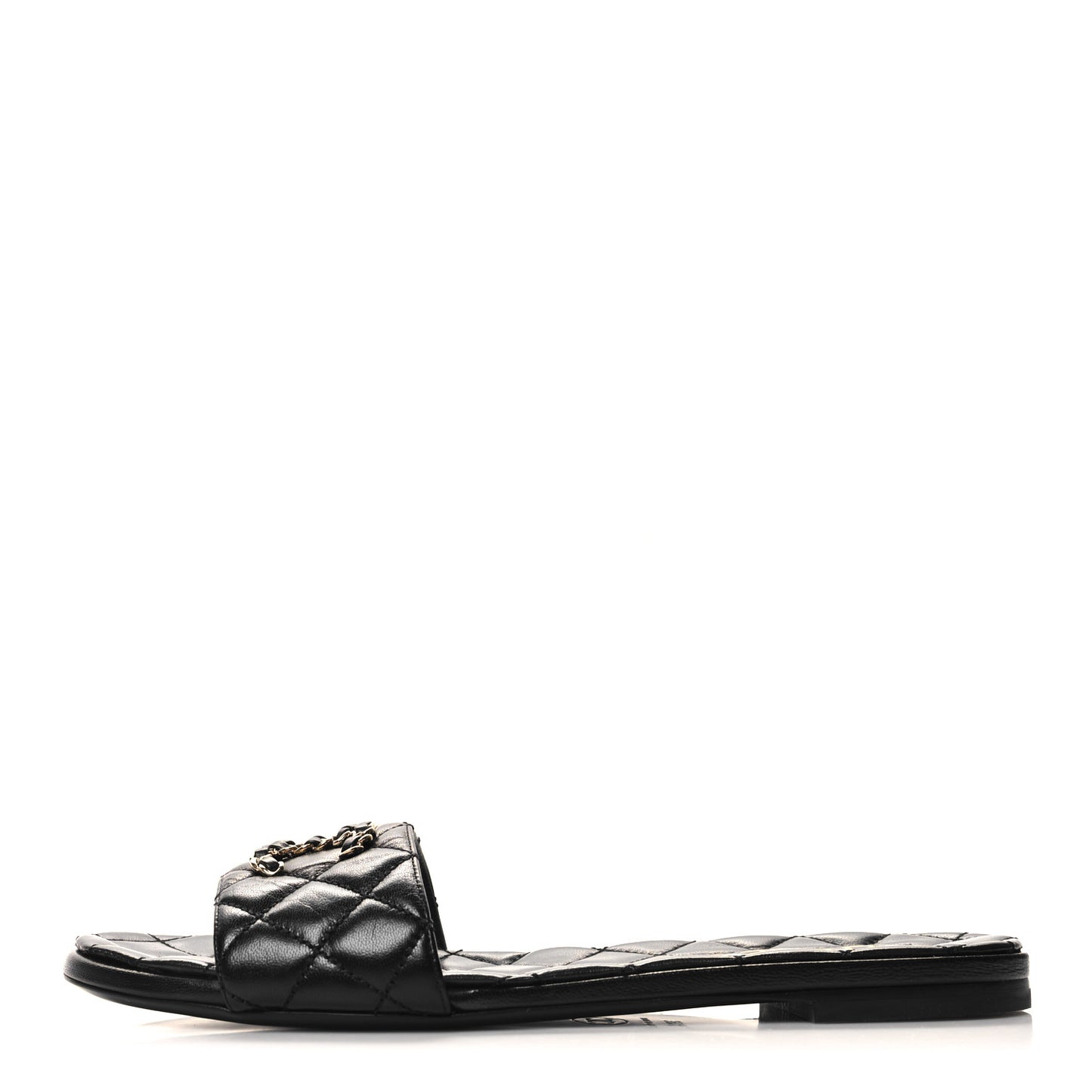 Shiny Goatskin Quilted CC Mules Sandals 39.5 Black