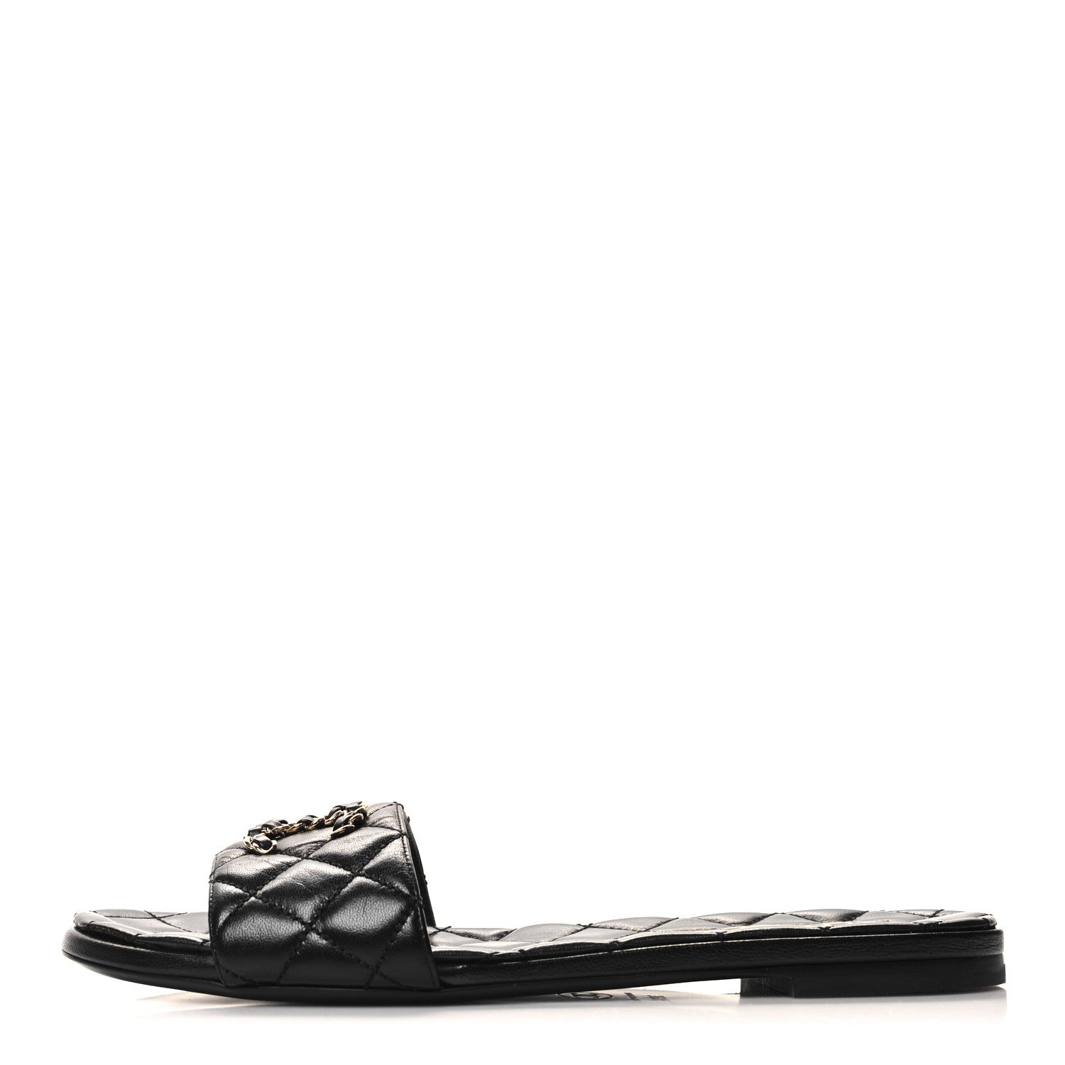 Chanel Shiny Goatskin Quilted CC Mules Sandals 39.5 Black 1 of 8