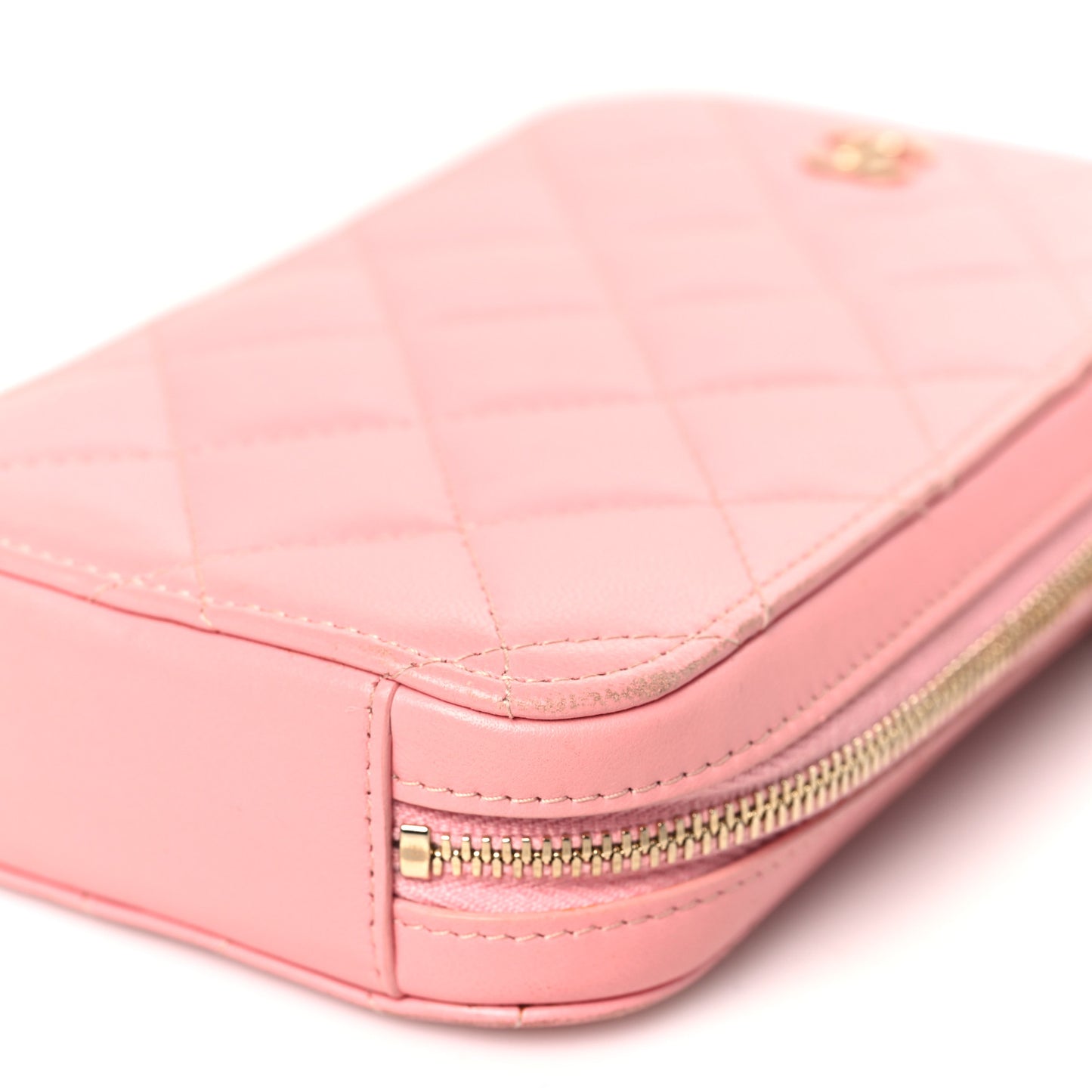 Lambskin Quilted Phone Holder Wallet On Chain WOC Light Pink