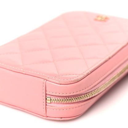 Chanel Lambskin Quilted Phone Holder Wallet On Chain WOC Light Pink 10 of 14