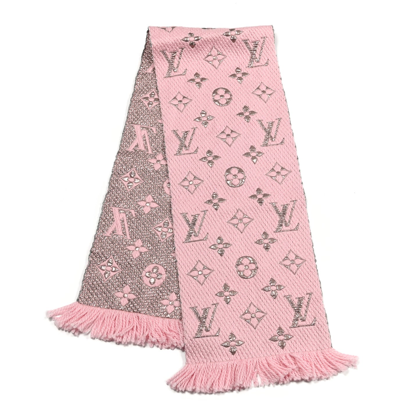 Wool Silk Logomania Shine Scarf Pink