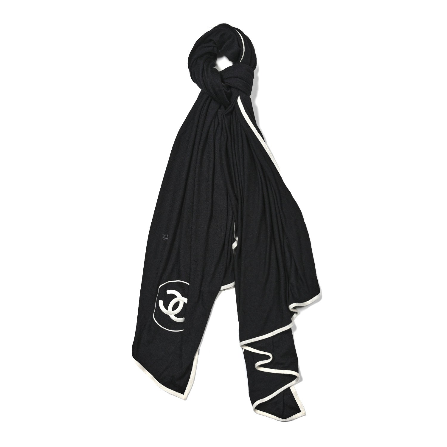 Chanel Cashmere Silk CC Scarf Black White 1 of 4