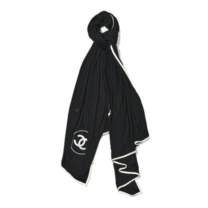 Chanel Cashmere Silk CC Scarf Black White 1 of 4