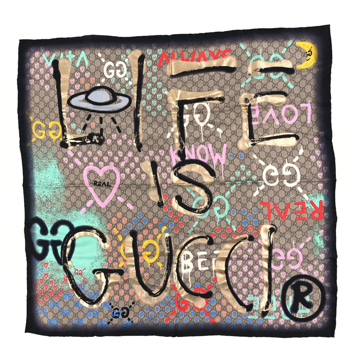 Silk Twill GG Monogram Life is Gucci Square Scarf Multicolor