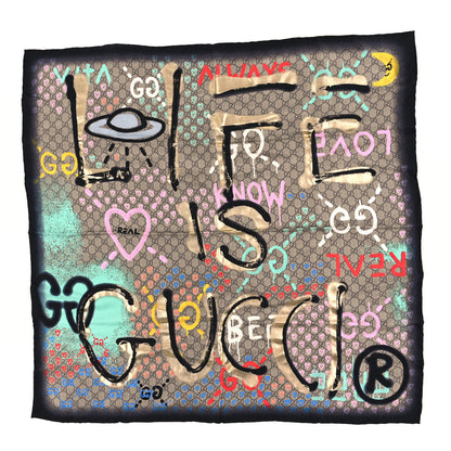 Gucci Silk Twill GG Monogram Life is Gucci Square Scarf Multicolor 1 of 3