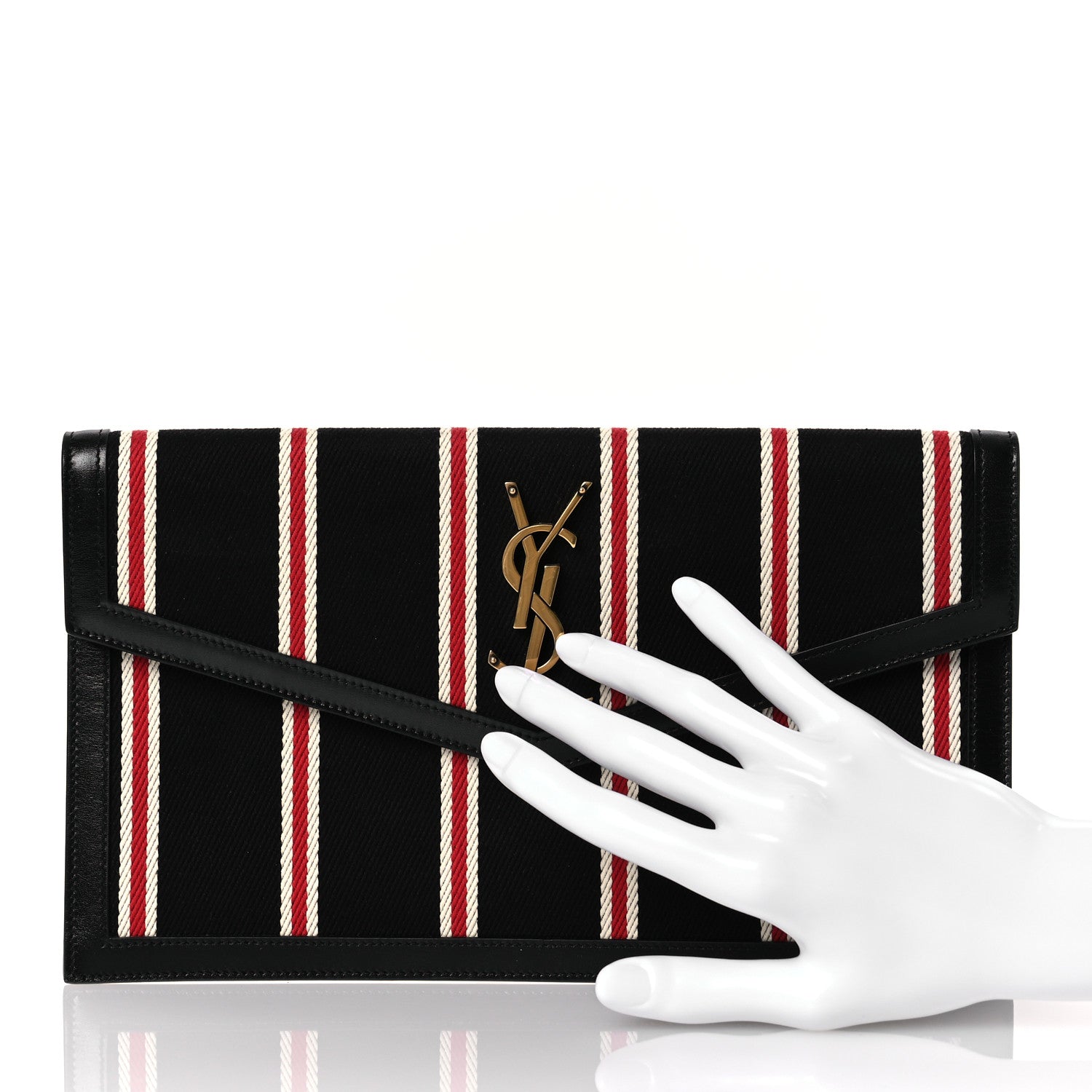 Saint Laurent Canvas Striped Uptown Pouch Red Black 2 of 9