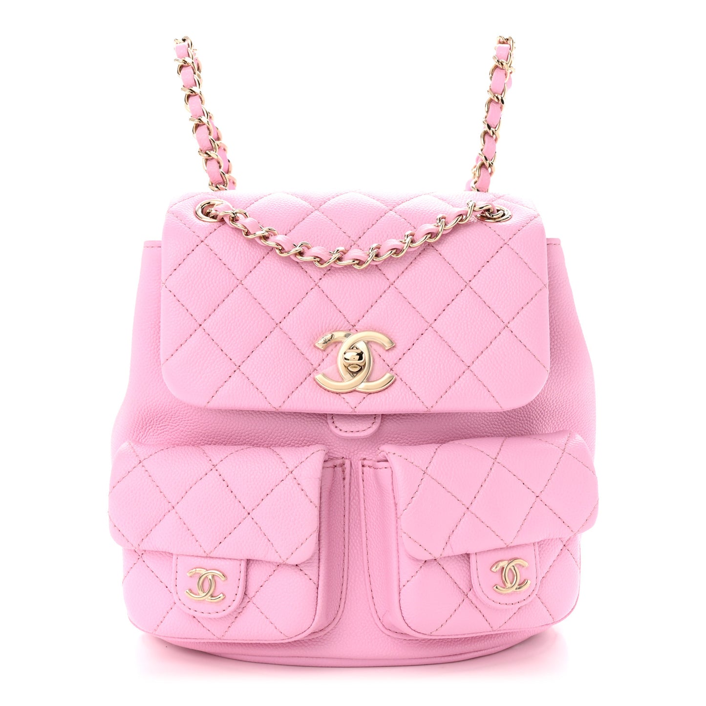 Shiny Caviar Quilted Medium Duma Pockets Drawstring Backpack Lilac