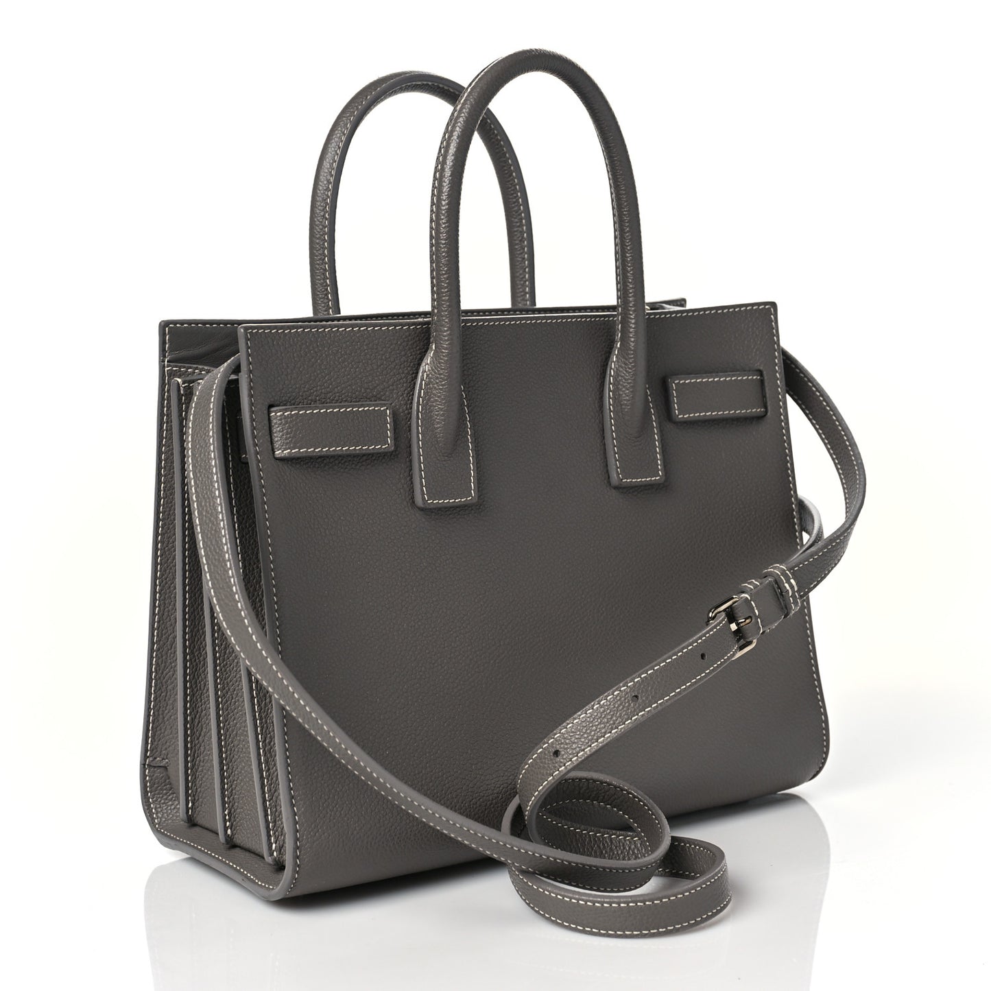 Grained Calfskin Topstich Baby Sac De Jour Grey