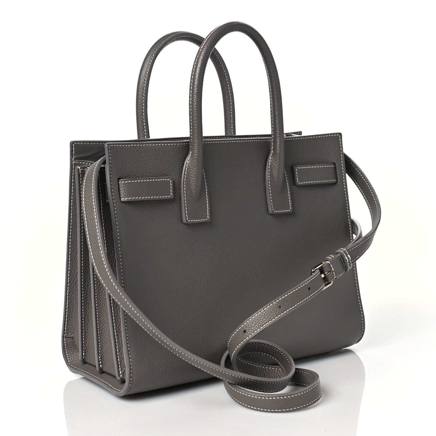 Saint Laurent Grained Calfskin Topstich Baby Sac De Jour Grey 4 of 10