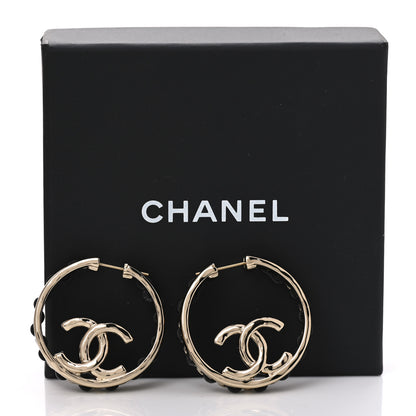 Chanel Lambskin CC Chain Hoop Earrings Black Gold 5 of 5