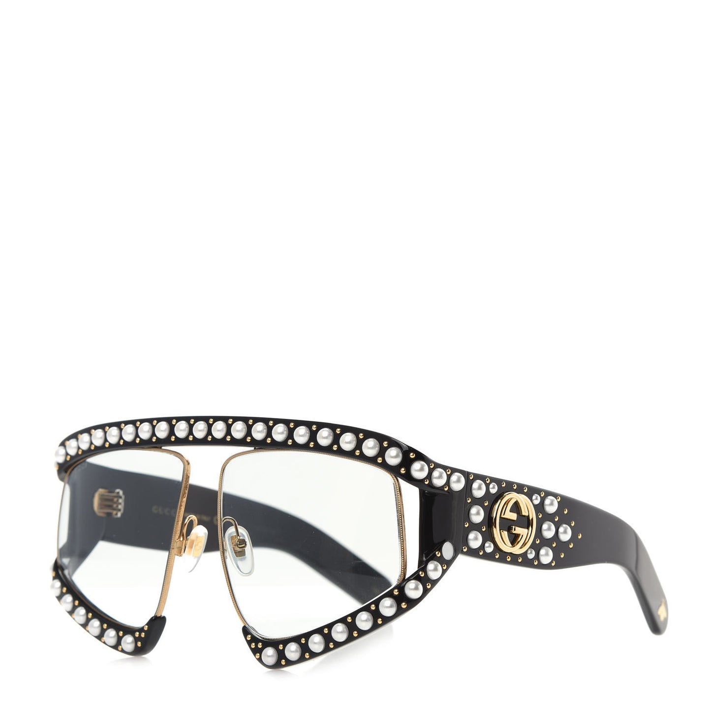 Acetate Pearl Rectangular Frame Sunglasses GG0234S Black