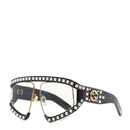 Gucci Acetate Pearl Rectangular Frame Sunglasses GG0234S Black 1 of 8