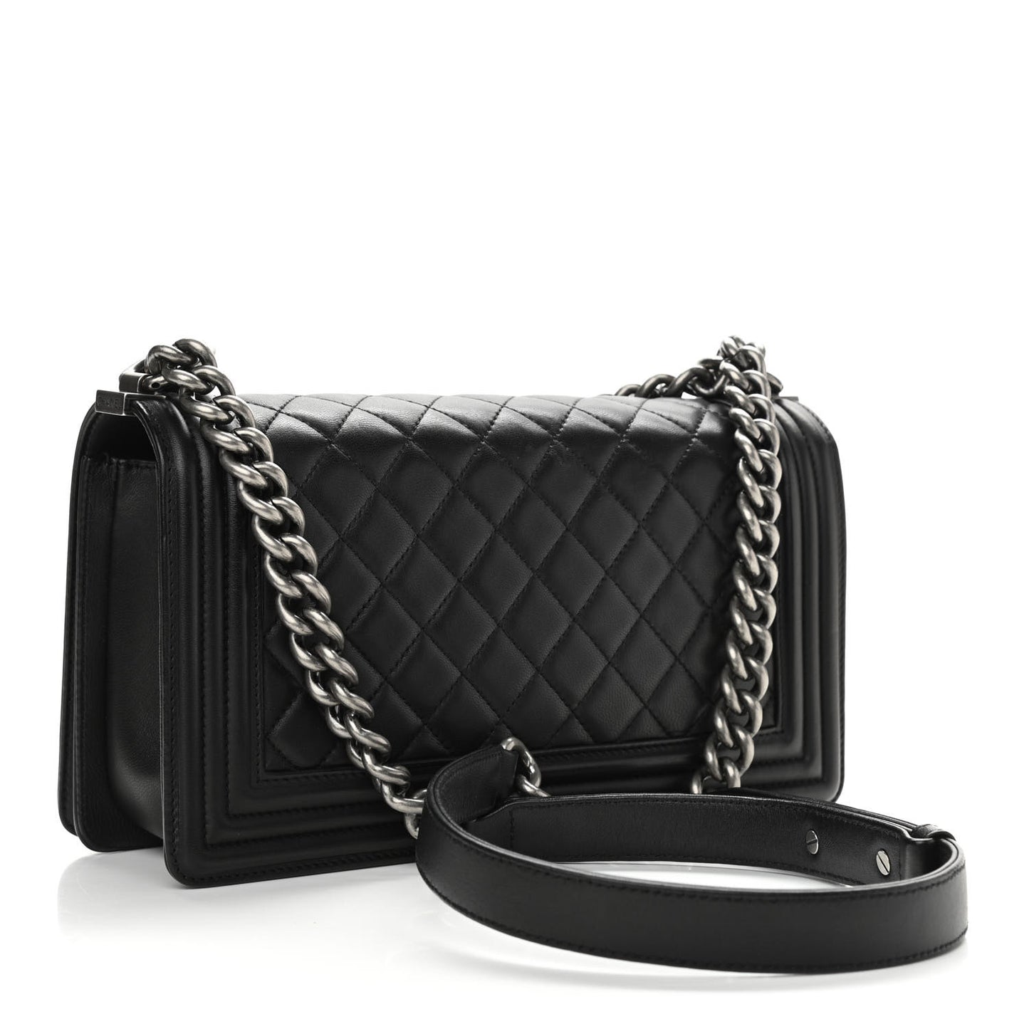 Lambskin Quilted Medium Boy Flap Black