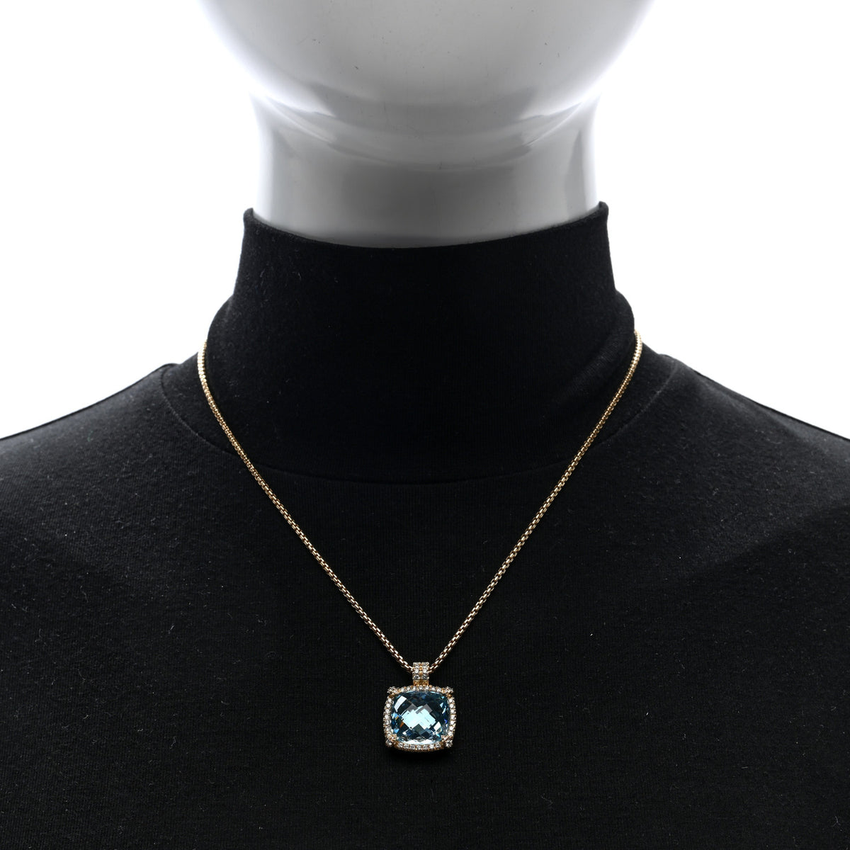 18K Yellow Gold Diamond Blue Topaz 14mm Chatelaine Pendant Necklace