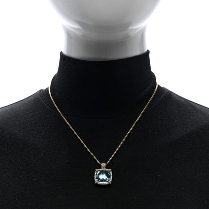 David Yurman 18K Yellow Gold Diamond Blue Topaz 14mm Chatelaine Pendant Necklace 2 of 6