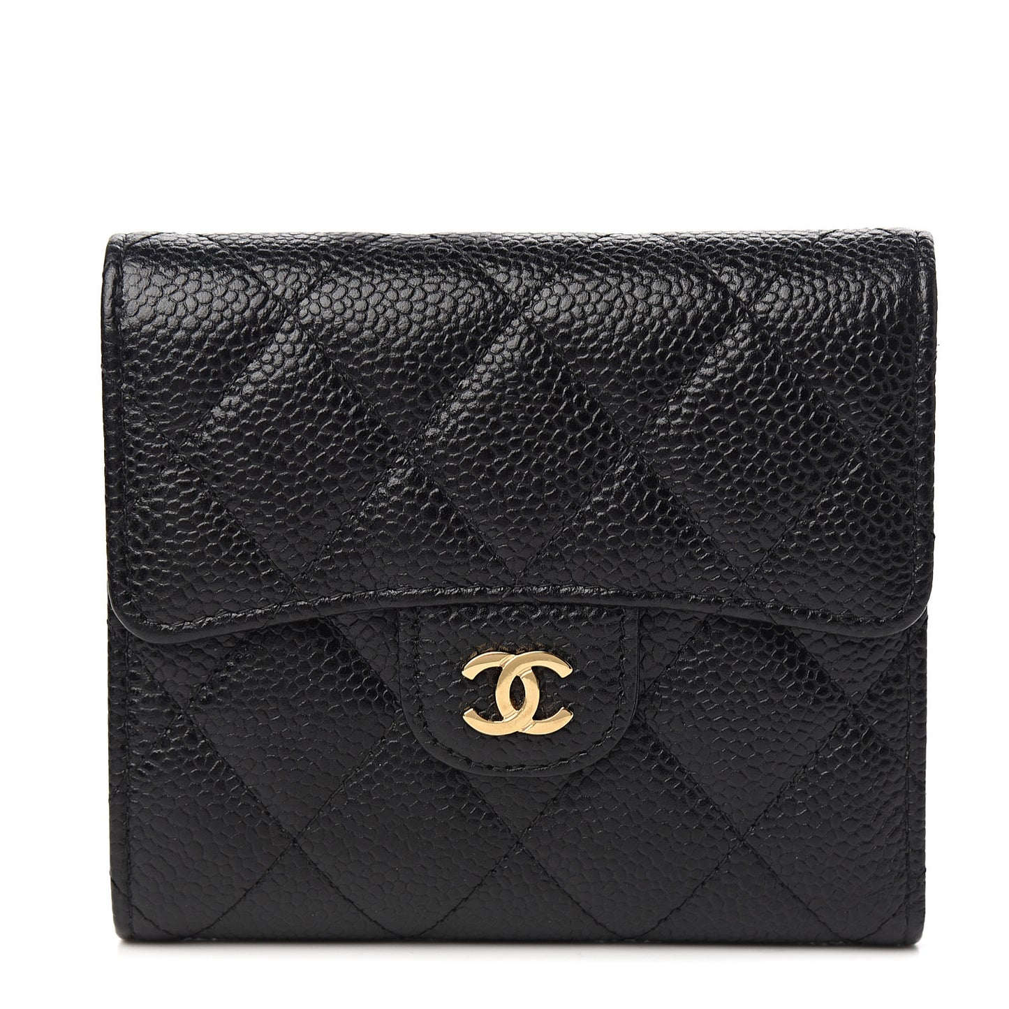Caviar Quilted Compact Flap Wallet Black