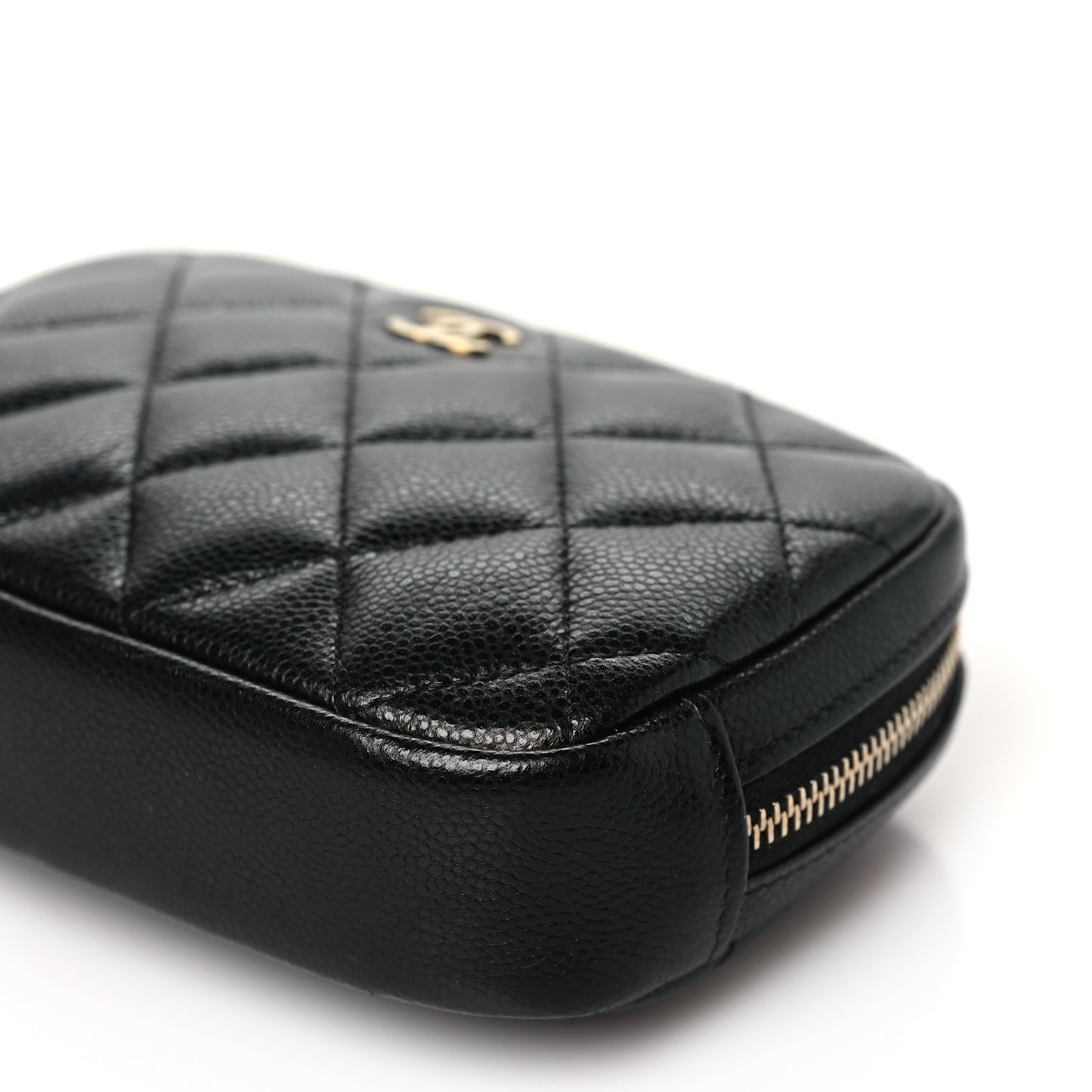 Caviar Quilted Small Curvy Pouch Cosmetic Case Black