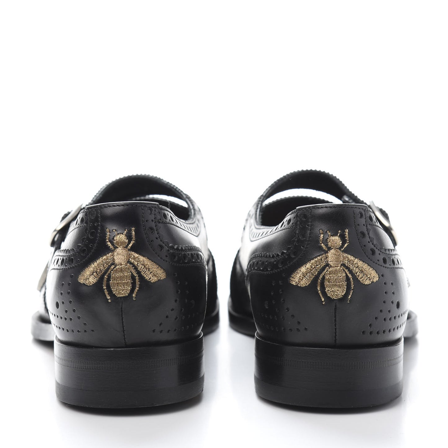 Calfskin Bee Embroidered Mens Queercore Brogue Wingtip Monk Strap Loafers 9 Black