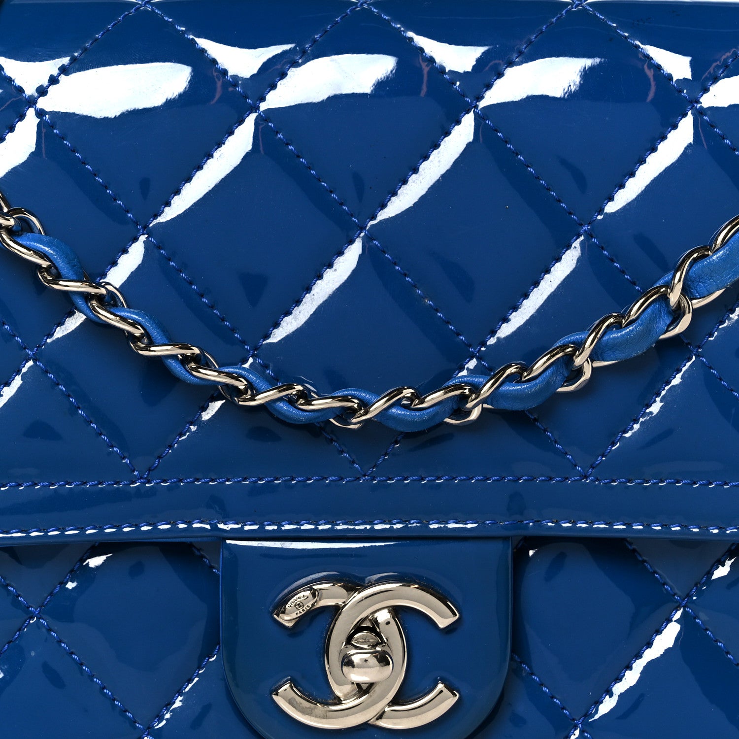 Chanel Patent Quilted Large Coco Shine Flap Blue 1796958