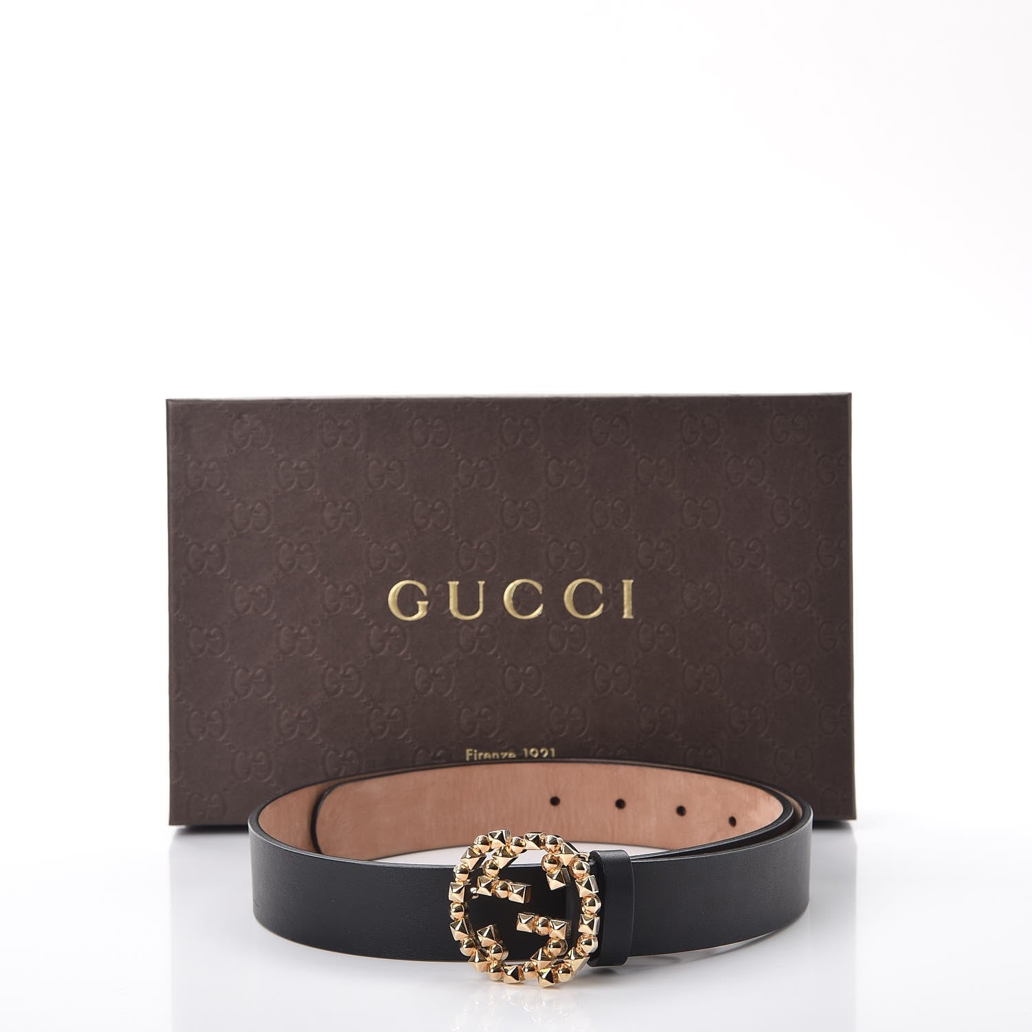 Gucci Calfskin Studded Interlocking G Belt 80 32 Black 9 of 9