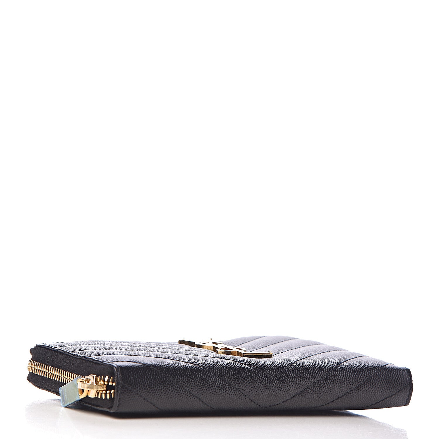Saint Laurent Grain De Poudre Matelasse Chevron Monogram Zip Around Wallet Black 4 of 7