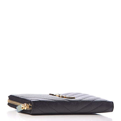 Saint Laurent Grain De Poudre Matelasse Chevron Monogram Zip Around Wallet Black 4 of 7