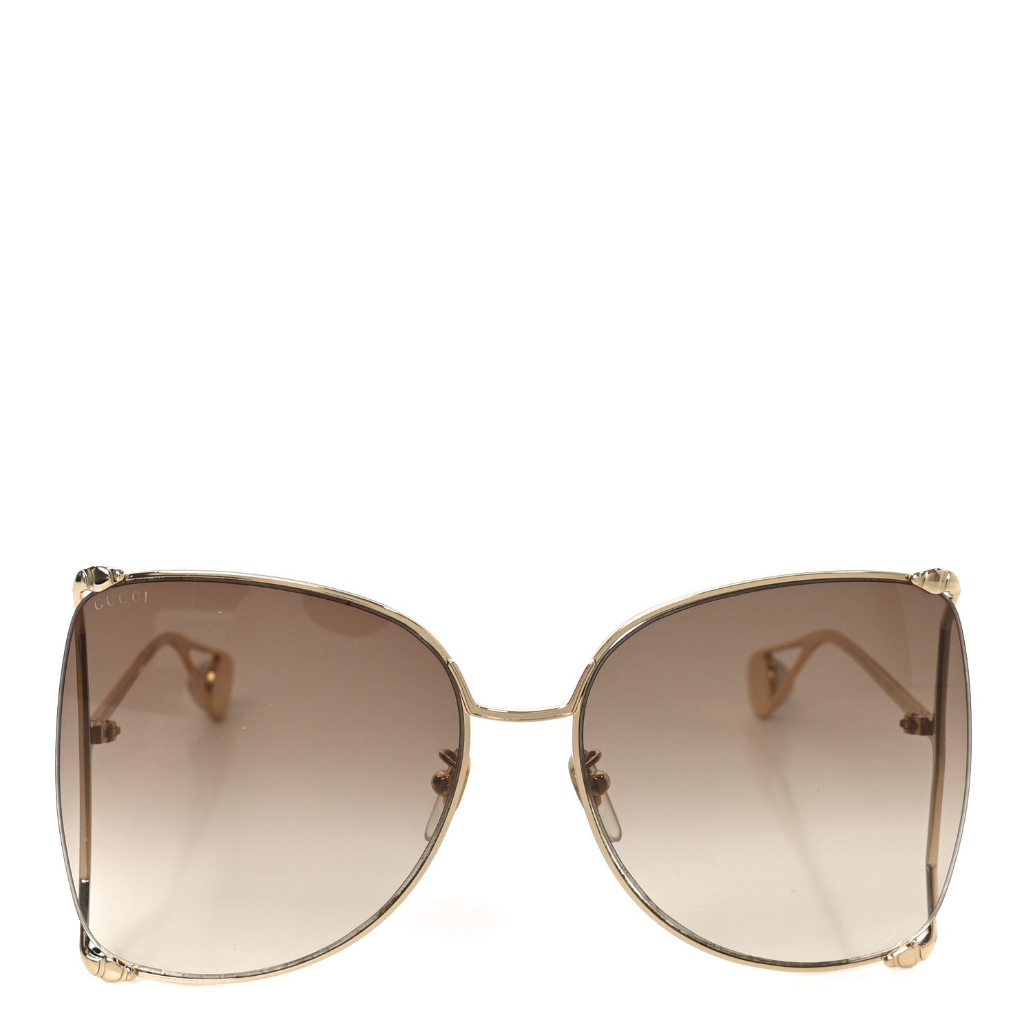 Gucci Metal Oversized Round Sunglasses GG0252S Gold Brown 2 of 7