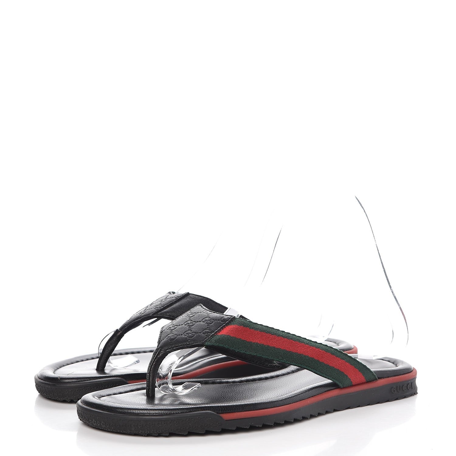 Gucci Nappa Nylon Guccissima Web Womens Thong Sandals 37 Green Red Black 3 of 11