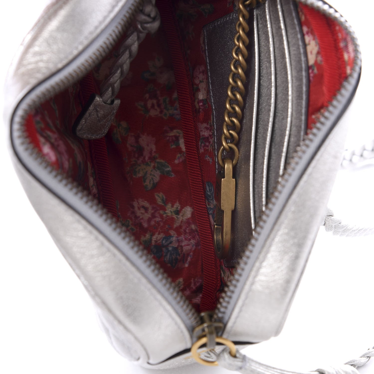 Gucci Laminated Nappa Web Trapuntata Mini GG Shoulder Bag Argento 4 of 10