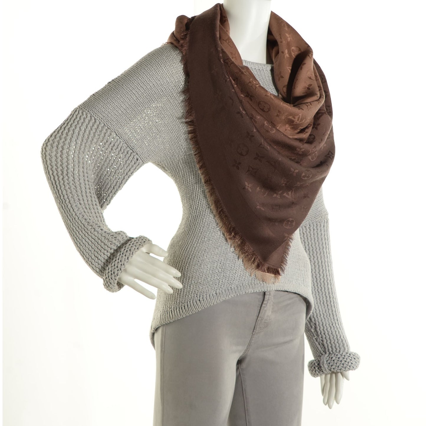 Silk Wool Monogram Sunrise Shawl Beige