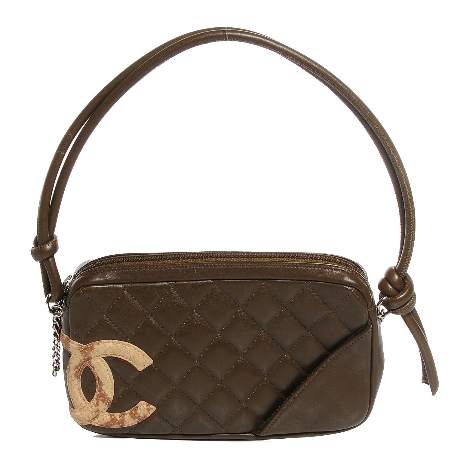 Chanel Calfskin Python Quilted Cambon Pochette Khaki 1 of 8