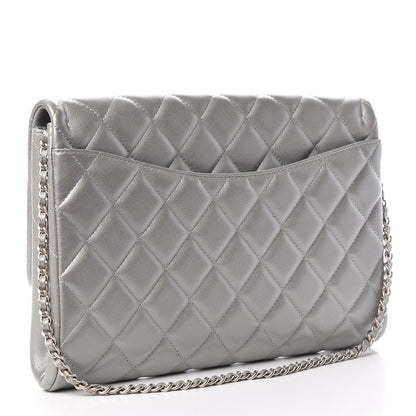 Chanel Metallic Lambskin Quilted Clutch With Chain Flap Dark Grey 3 of 7