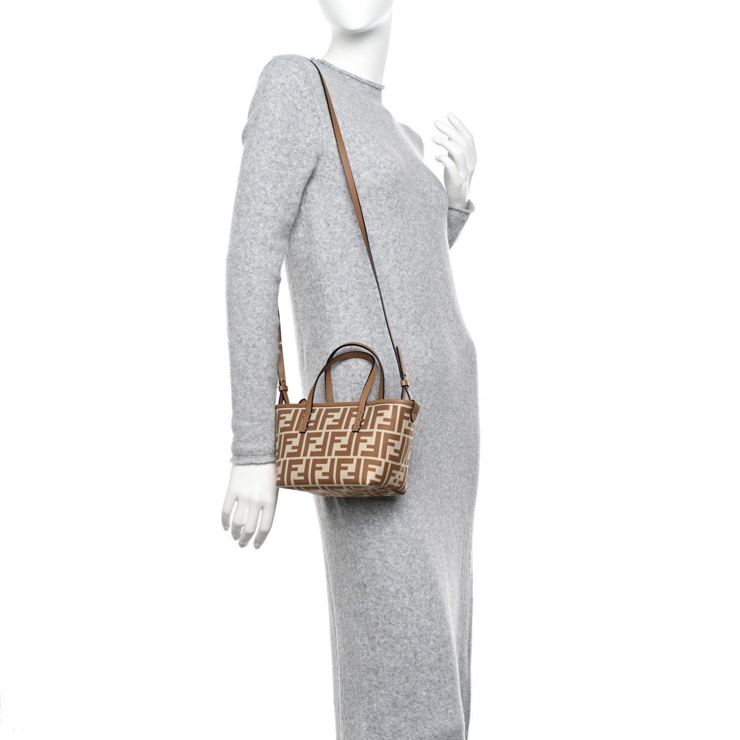 Fendi Fabric Calfskin FF Mini Roll Tote Beige Sand 2 of 12