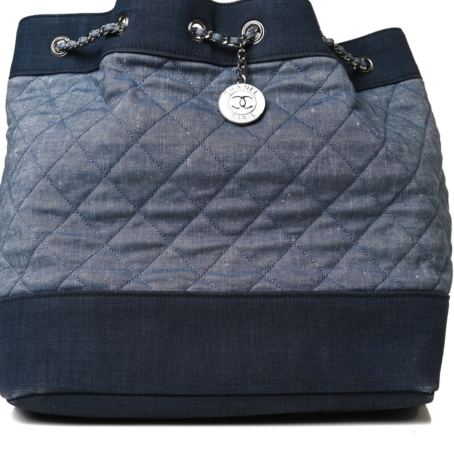 Denim Medallion Quilted Drawstring Bag Blue