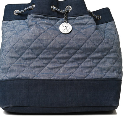 Chanel Denim Medallion Quilted Drawstring Bag Blue 8 of 14