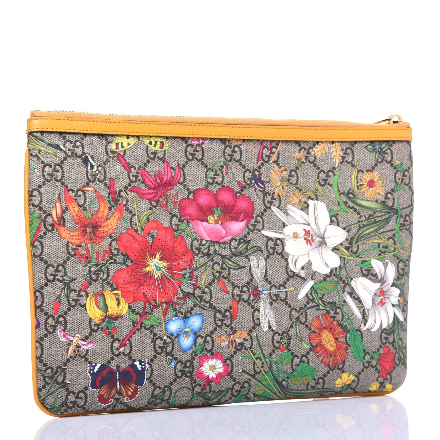 Gucci GG Supreme Monogram Flora Large Ophidia Pouch Clutch Beige Multicolor Crop 3 of 10