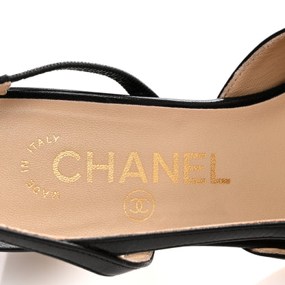 Chanel Goatskin Grosgrain Cap Toe CC Slingback Pumps 35 Black 8 of 13