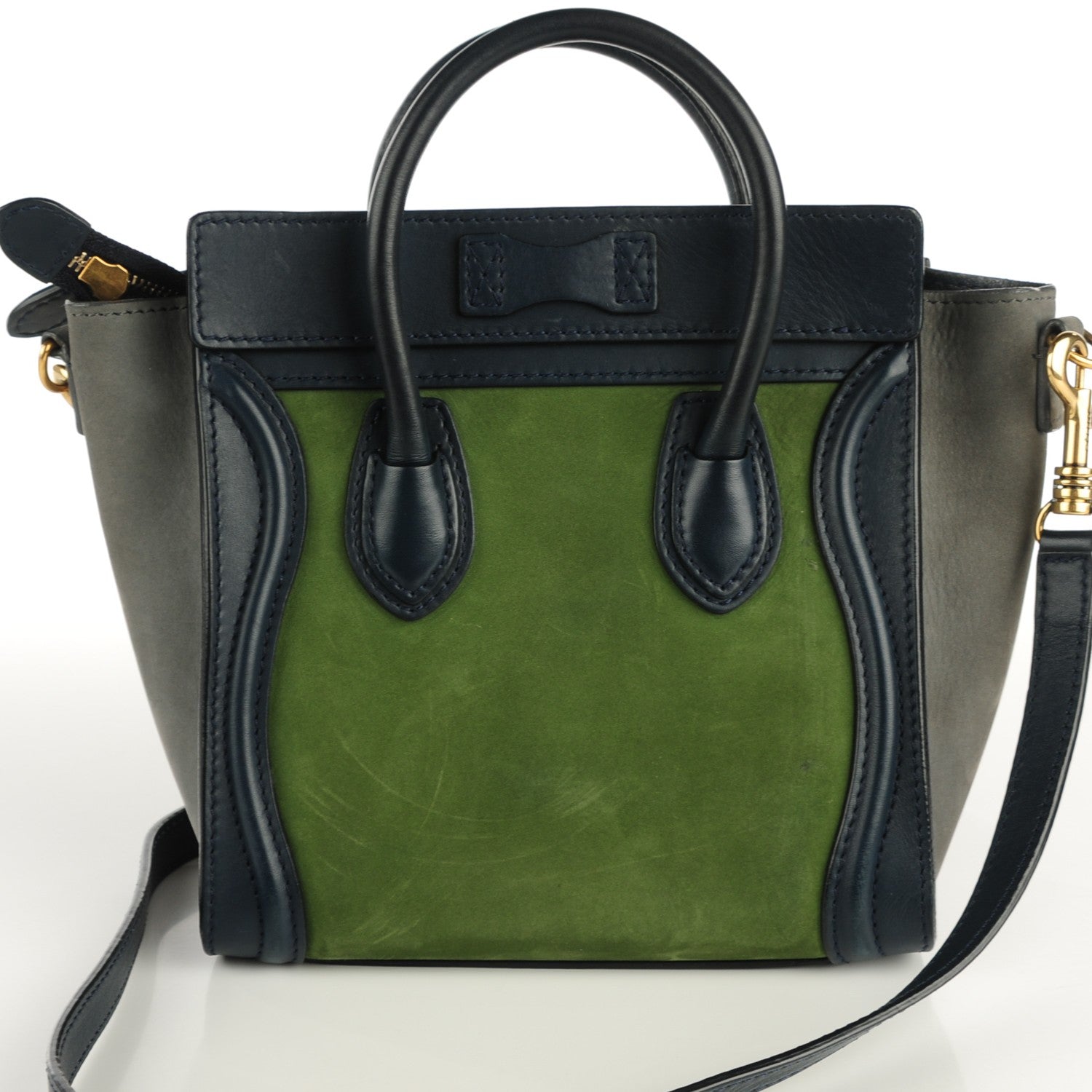 Celine Nubuck Smooth Calfskin Nano Tri-Color Luggage Green 10 of 10