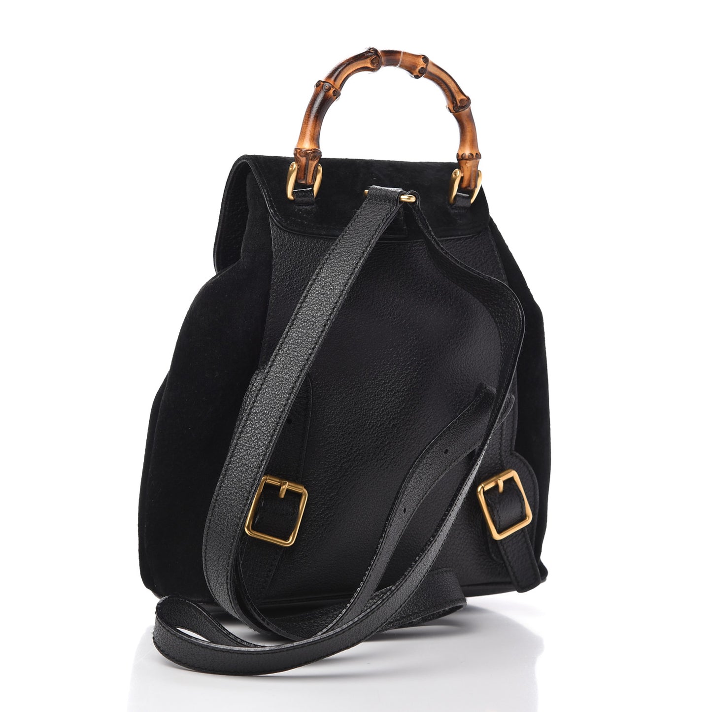 Calfskin Suede Bamboo Backpack Black