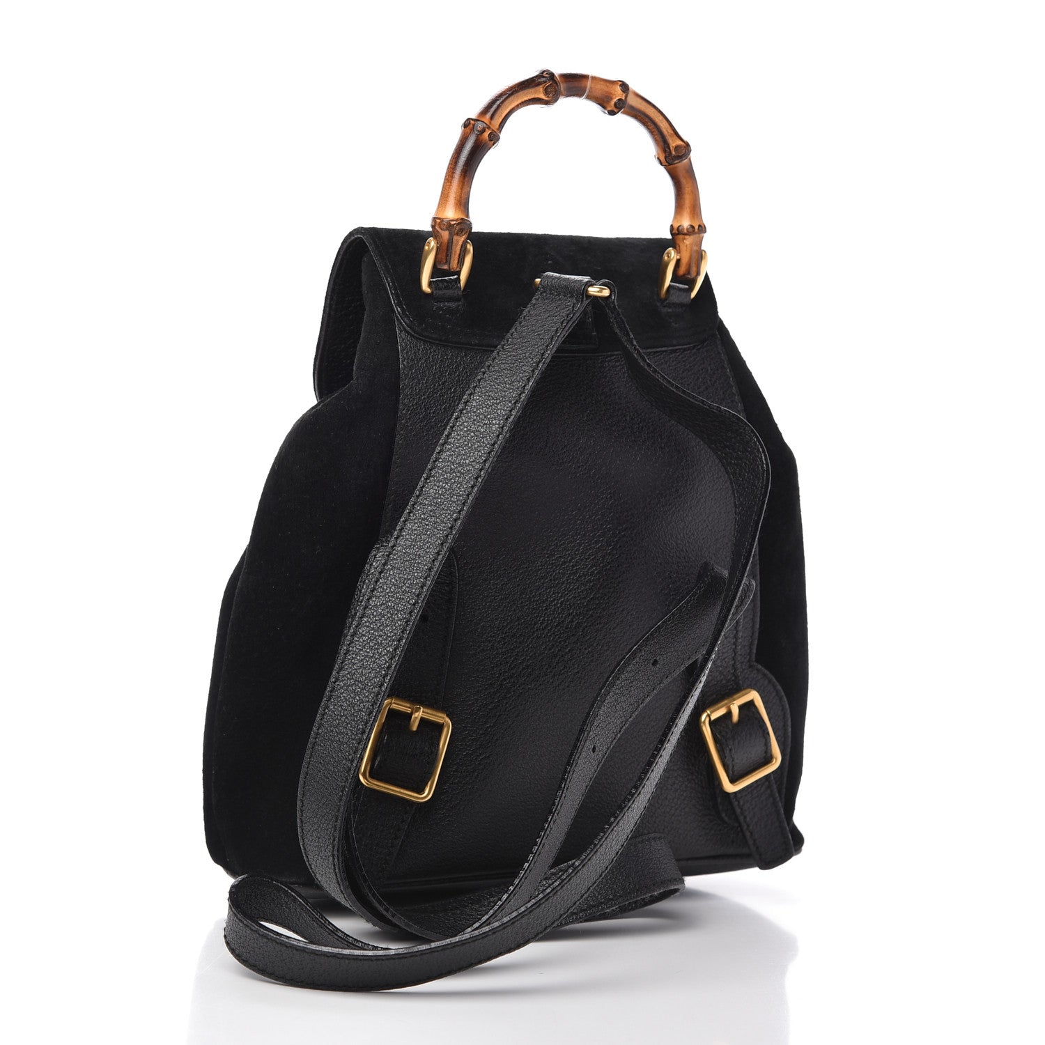 Gucci Calfskin Suede Bamboo Backpack Black 3 of 9