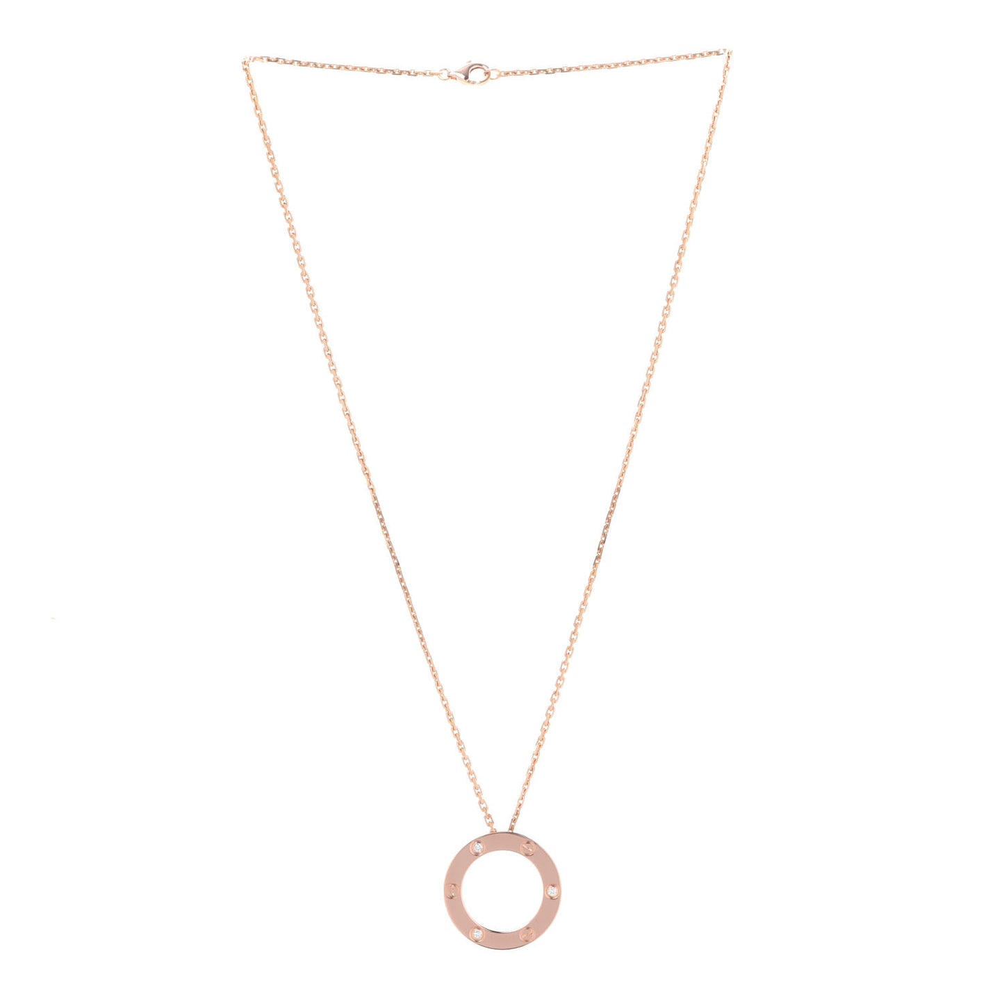 18K Pink Gold 3 Diamonds LOVE Pendant Necklace