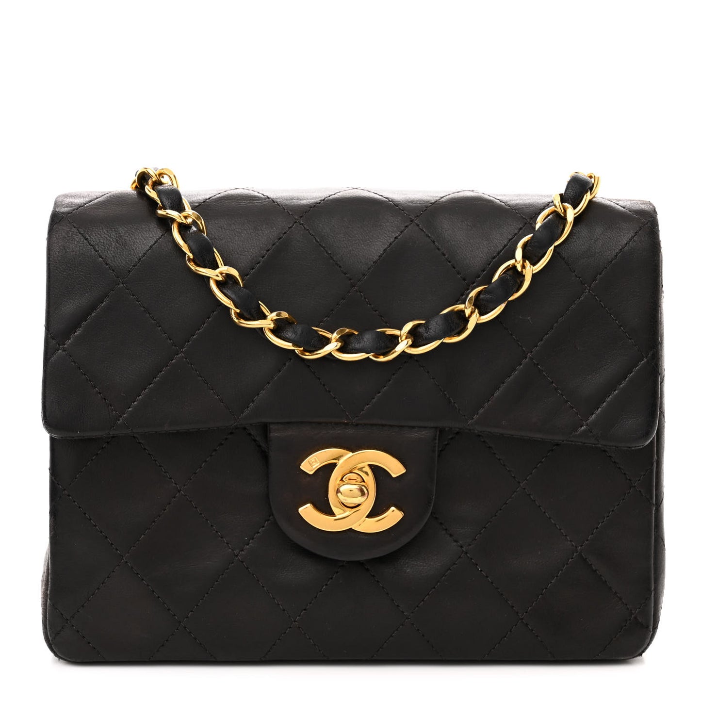 Lambskin Quilted Mini Square Flap Bag Black