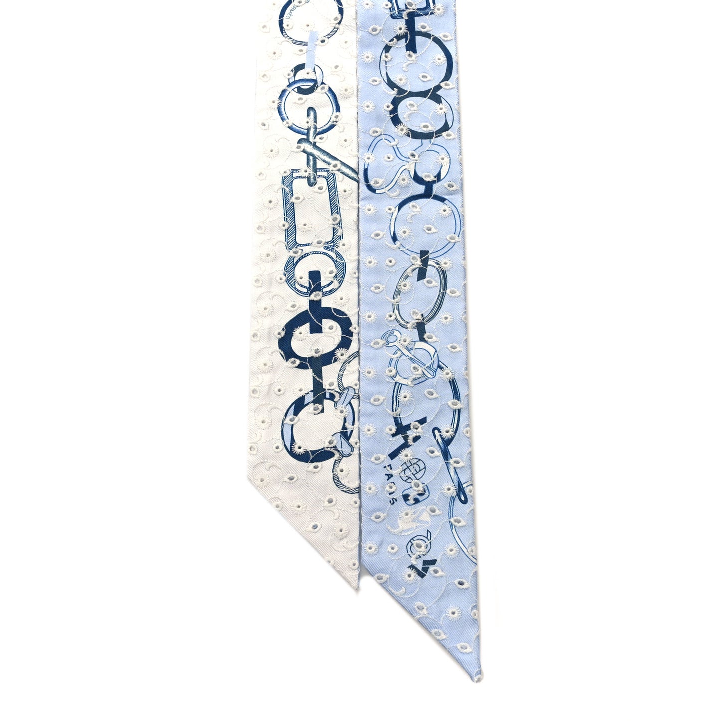 Silk Embroidered Do Re Boucles Broderie Anglaise Twilly Bleu White Marine