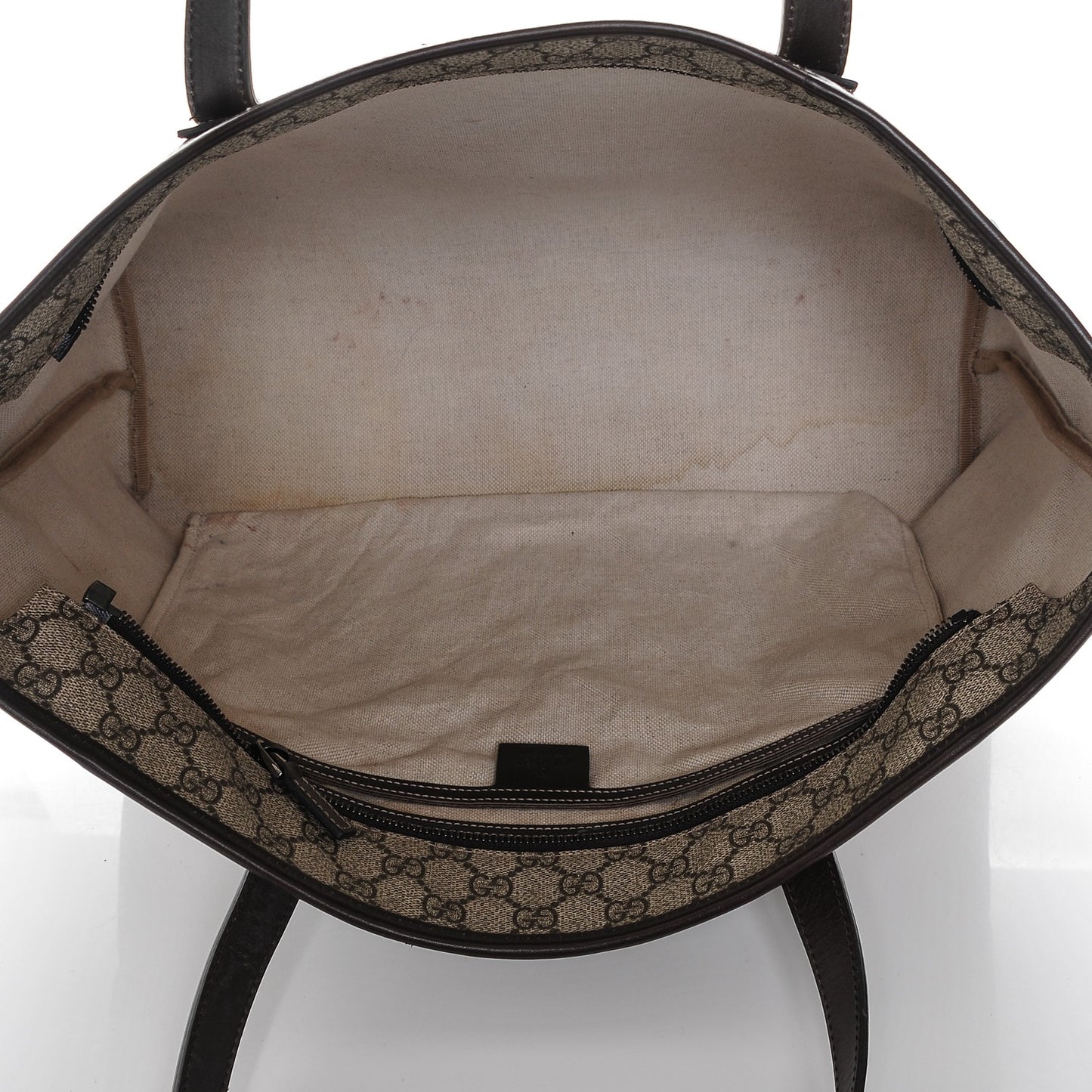 GG Supreme Monogram Medium Zippered Shopping Tote Dark Brown
