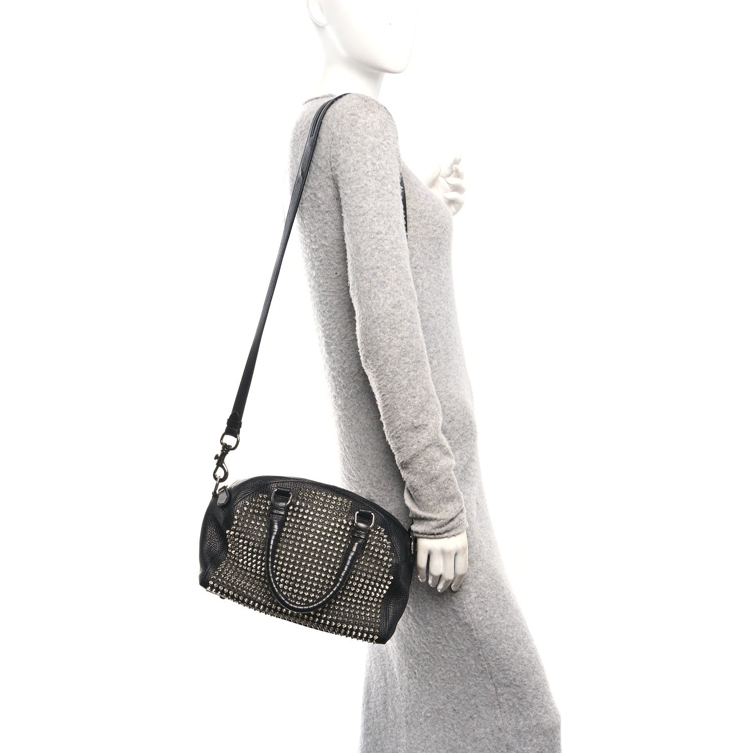 Christian Louboutin Grained Calfskin Studded Panettone Bowling Bag Black 2 of 10