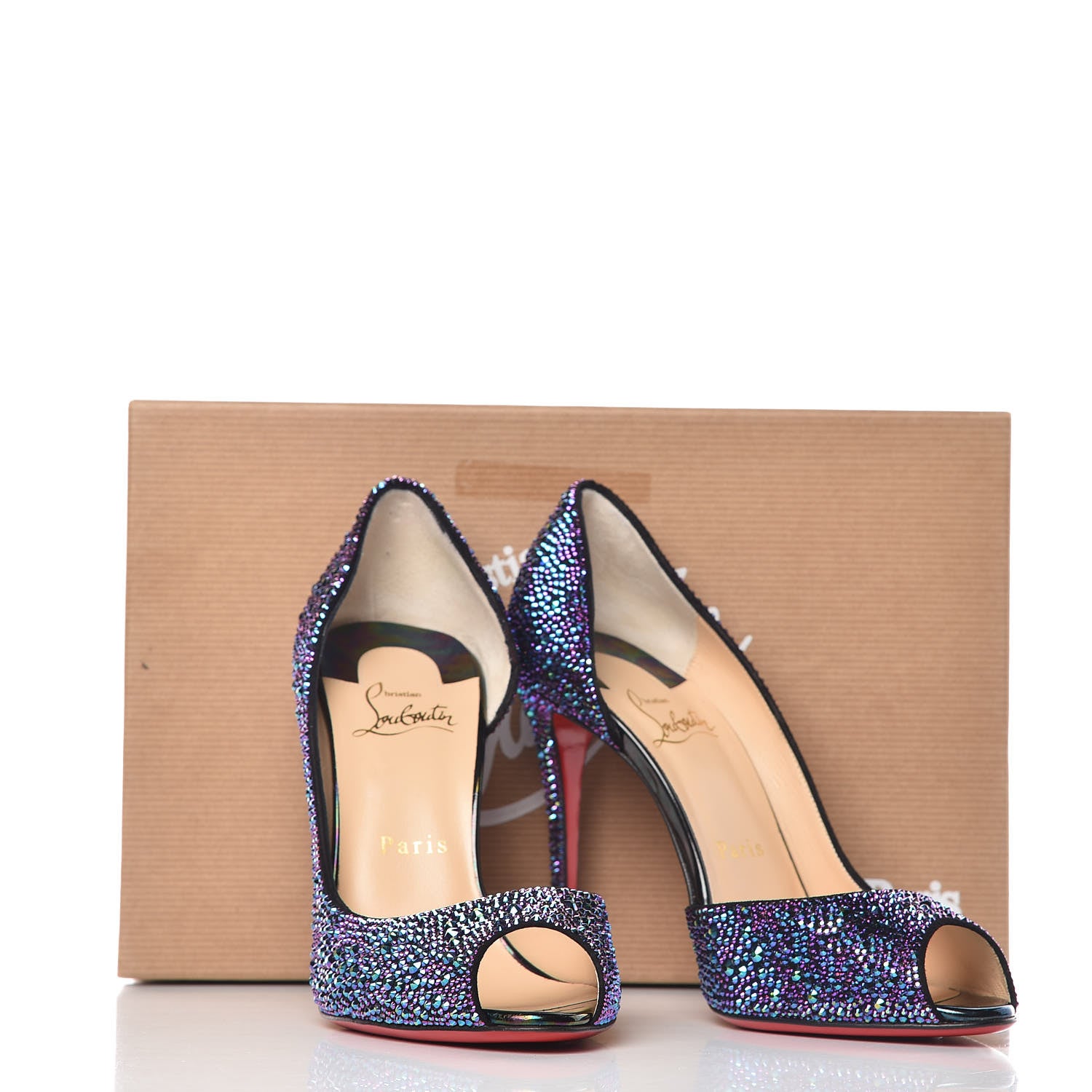 Christian Louboutin Strass Suede Calfskin Demi You 100 Pumps 38 Black Green 8 of 8