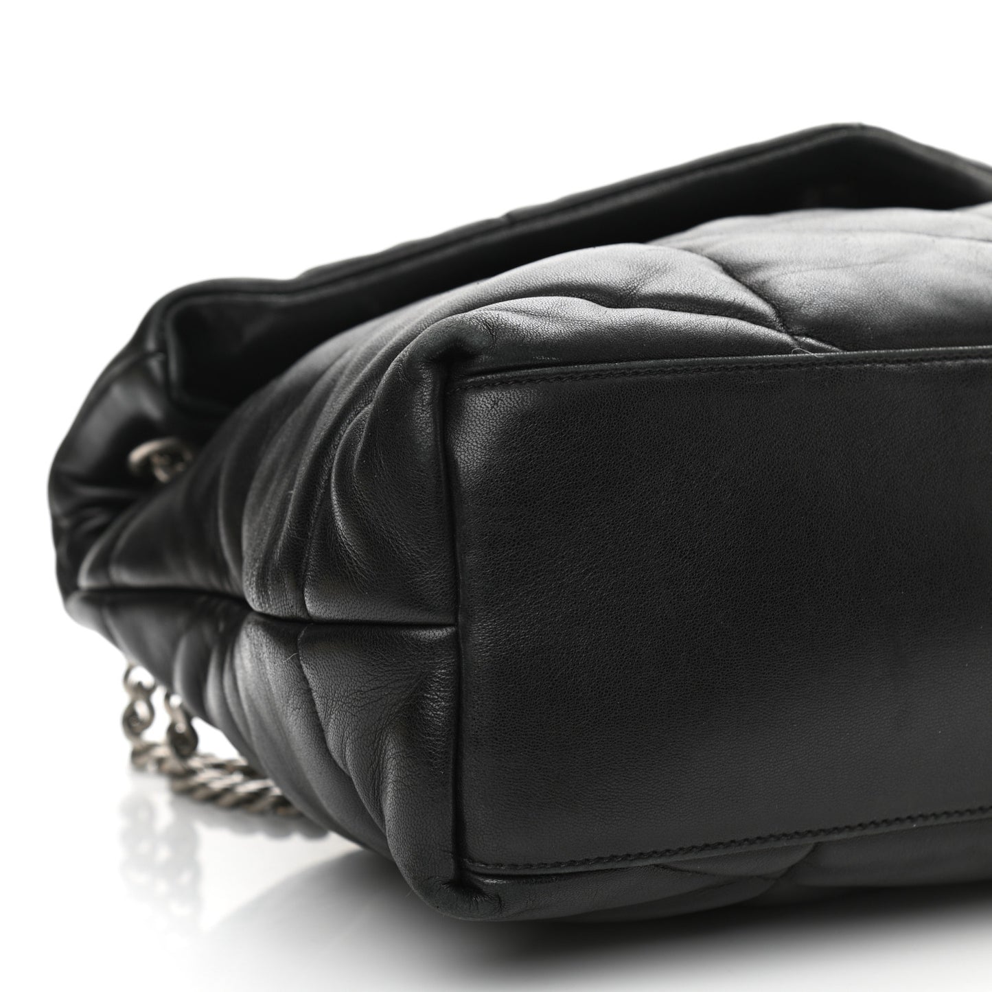 Lambskin Quilted Medium Loulou Puffer Monogram Chain Satchel Black