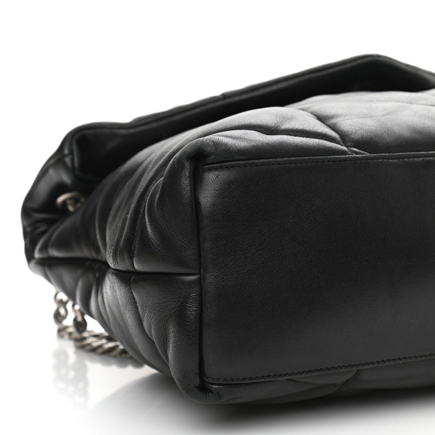 Saint Laurent Lambskin Quilted Medium Loulou Puffer Monogram Chain Satchel Black 8 of 12